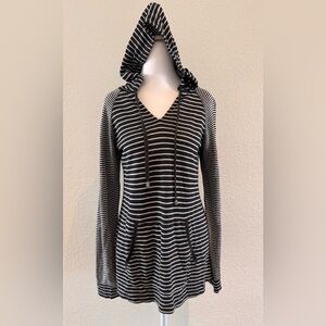 James Perse Grey Striped Hooded Pullover Hi-Low Hem & Kangaroo Pocket - Size S